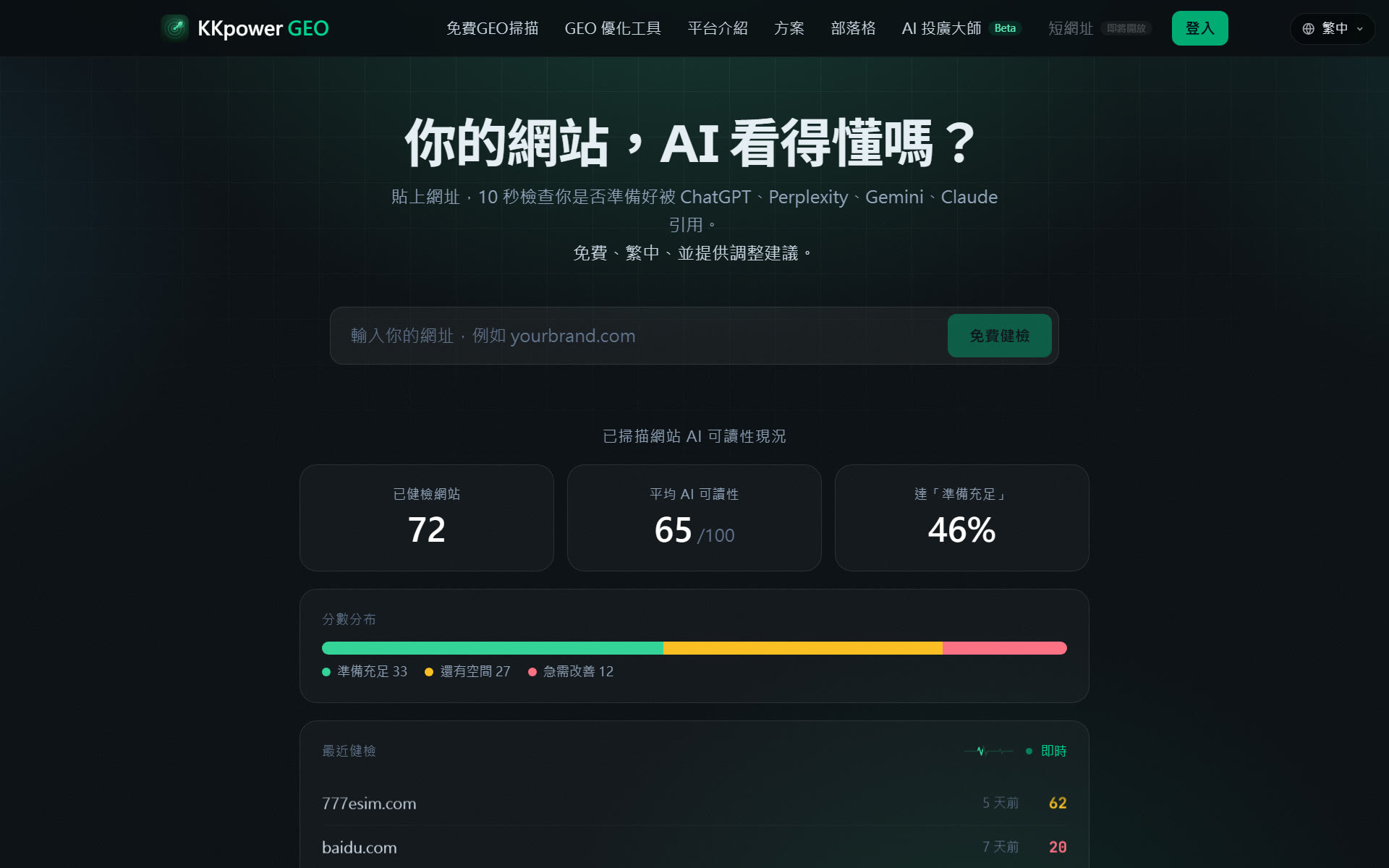 KKpower GEO —— AI 可讀性健檢掃描器